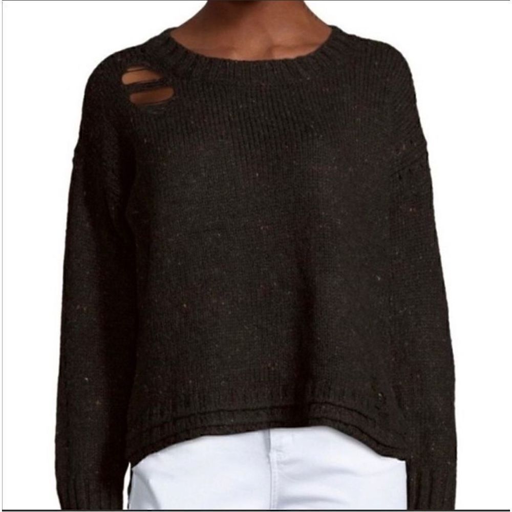 WILDFOX After PARTY GREY/black intentionally distressed small sweater high lo he